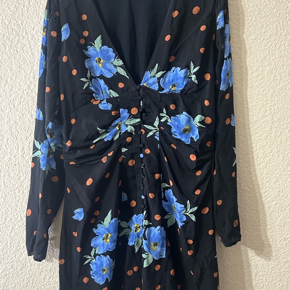 Free People Dresses & Skirts - Free People Black Long Sleeve Blue Floral County Cottage Core Dress Large Button